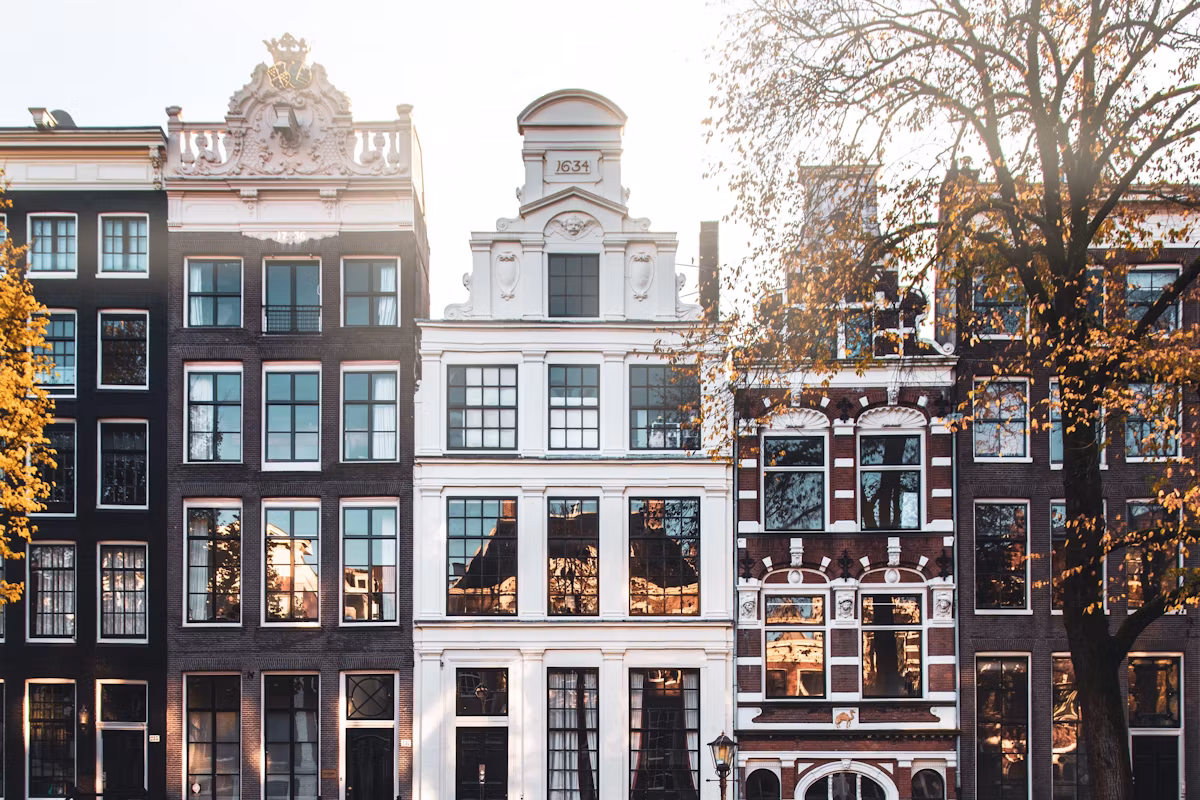Gabled canal houses along the water